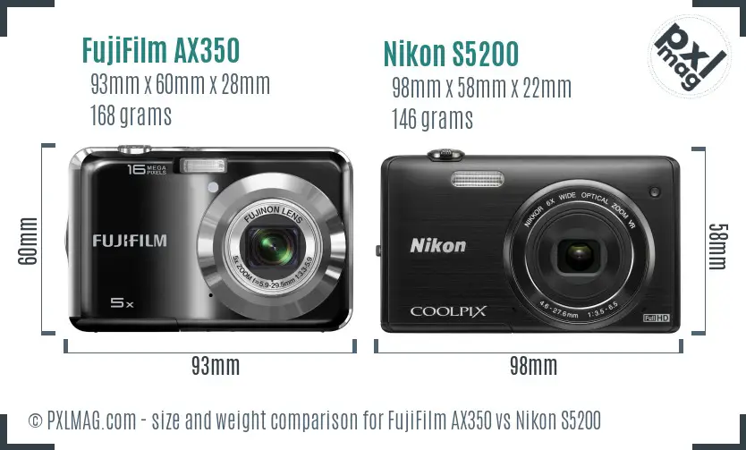 FujiFilm AX350 vs Nikon S5200 size comparison