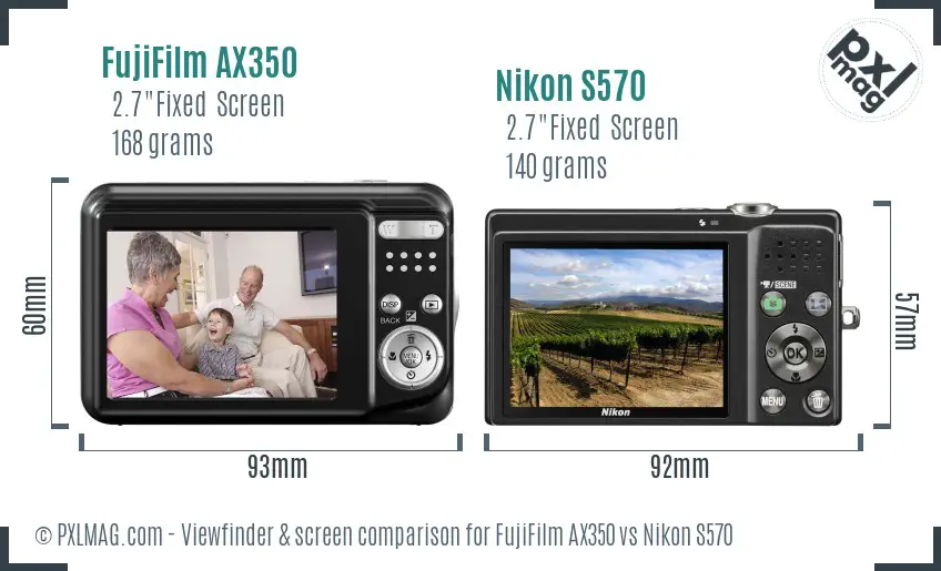 FujiFilm AX350 vs Nikon S570 Screen and Viewfinder comparison