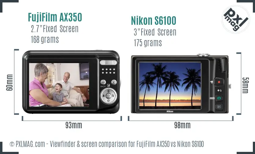 FujiFilm AX350 vs Nikon S6100 Screen and Viewfinder comparison