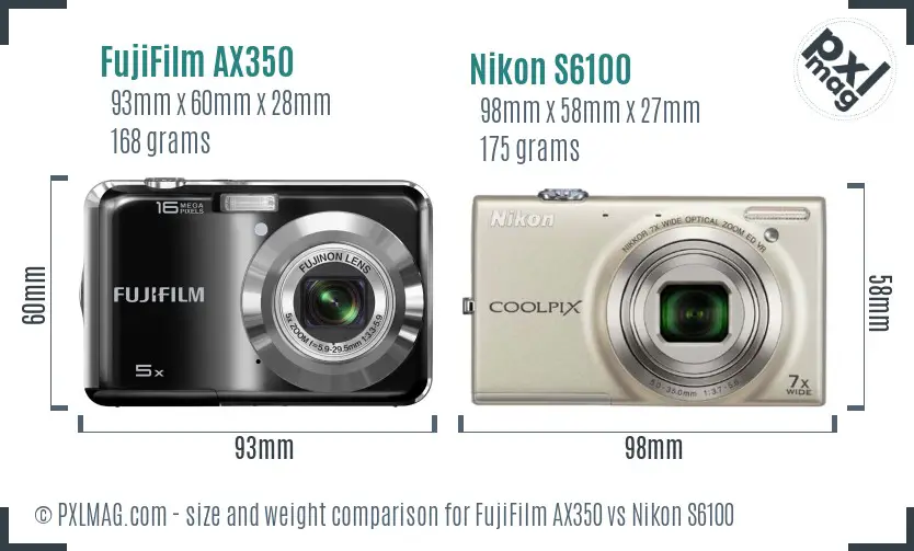 FujiFilm AX350 vs Nikon S6100 size comparison