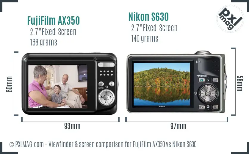 FujiFilm AX350 vs Nikon S630 Screen and Viewfinder comparison