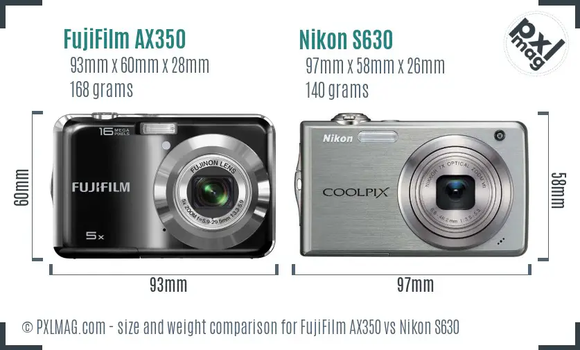 FujiFilm AX350 vs Nikon S630 size comparison