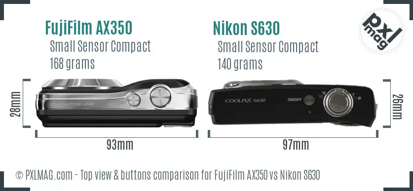 FujiFilm AX350 vs Nikon S630 top view buttons comparison