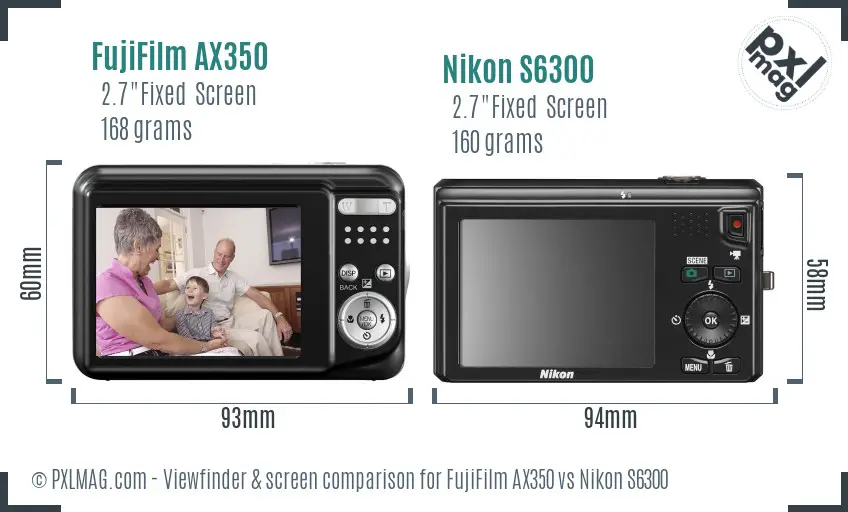 FujiFilm AX350 vs Nikon S6300 Screen and Viewfinder comparison