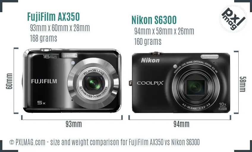 FujiFilm AX350 vs Nikon S6300 size comparison
