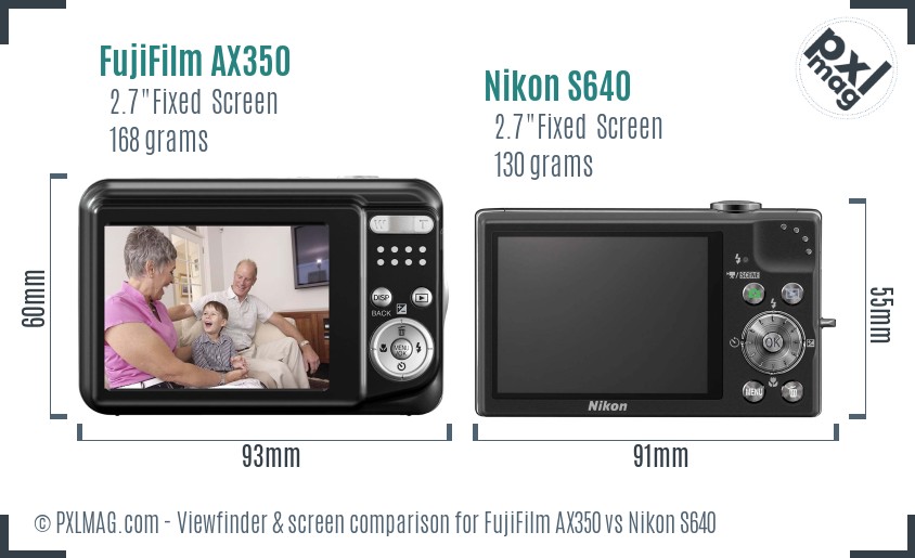 FujiFilm AX350 vs Nikon S640 Screen and Viewfinder comparison