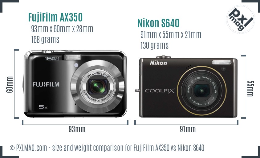 FujiFilm AX350 vs Nikon S640 size comparison