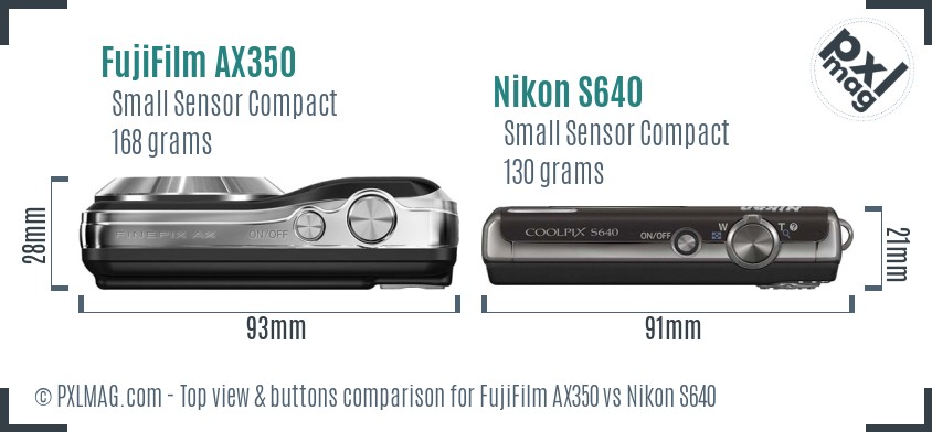 FujiFilm AX350 vs Nikon S640 top view buttons comparison