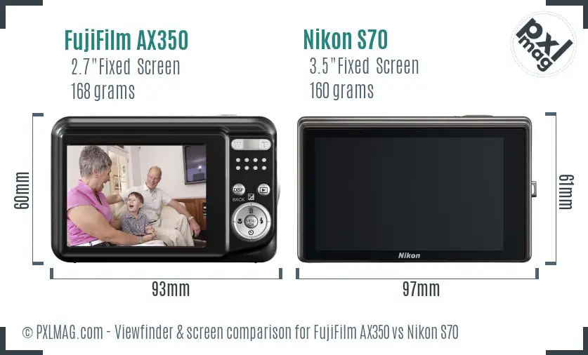 FujiFilm AX350 vs Nikon S70 Screen and Viewfinder comparison