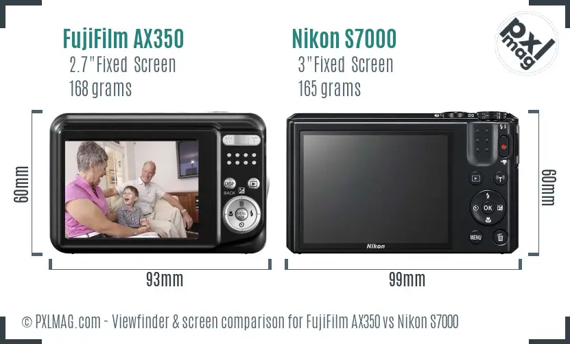 FujiFilm AX350 vs Nikon S7000 Screen and Viewfinder comparison