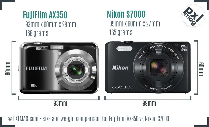 FujiFilm AX350 vs Nikon S7000 size comparison