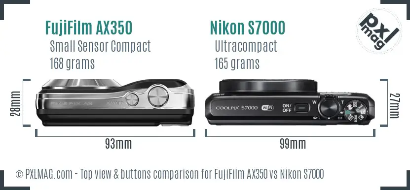 FujiFilm AX350 vs Nikon S7000 top view buttons comparison