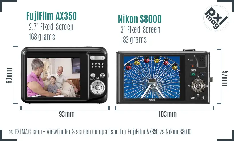 FujiFilm AX350 vs Nikon S8000 Screen and Viewfinder comparison FujiFilm AX350 vs Nikon S8000 Screen and Viewfinder comparison
