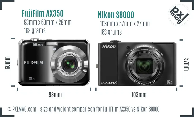FujiFilm AX350 vs Nikon S8000 size comparison FujiFilm AX350 vs Nikon S8000 size comparison