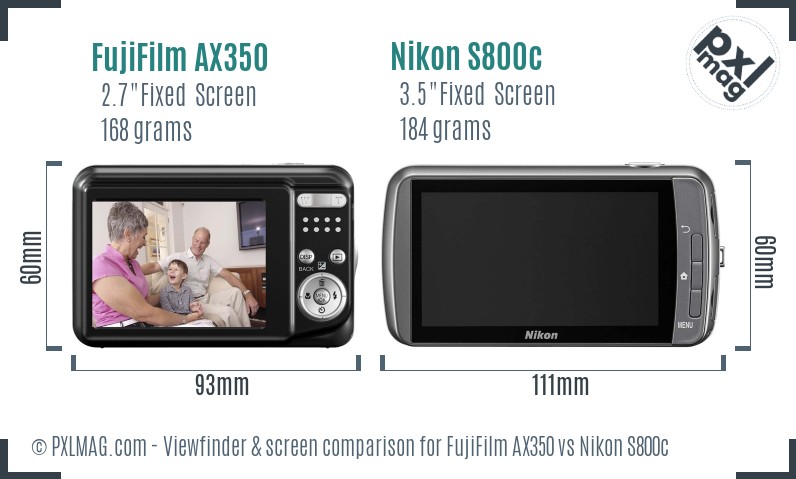 FujiFilm AX350 vs Nikon S800c Screen and Viewfinder comparison