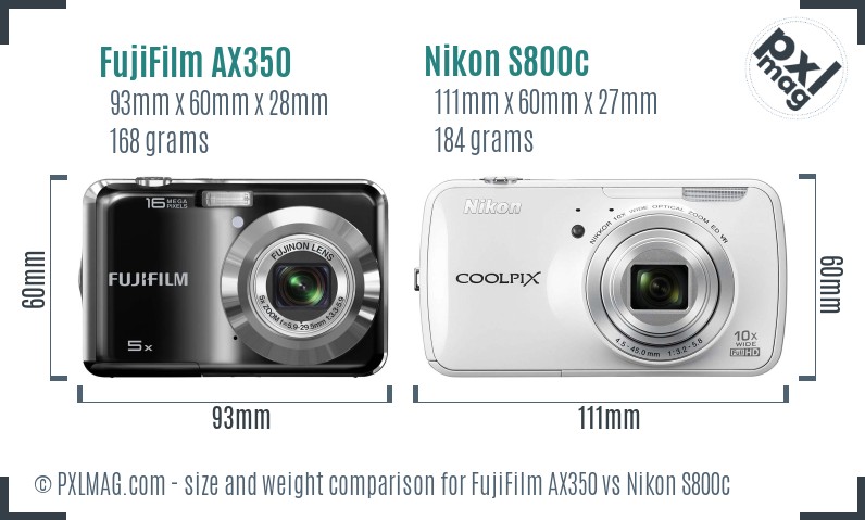 FujiFilm AX350 vs Nikon S800c size comparison