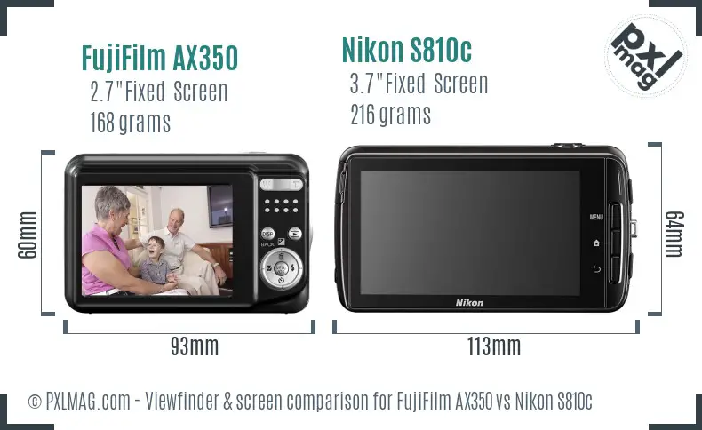 FujiFilm AX350 vs Nikon S810c Screen and Viewfinder comparison