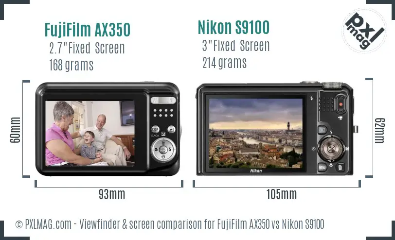 FujiFilm AX350 vs Nikon S9100 Screen and Viewfinder comparison