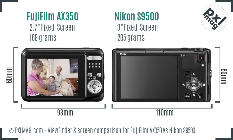 FujiFilm AX350 vs Nikon S9500 Screen and Viewfinder comparison