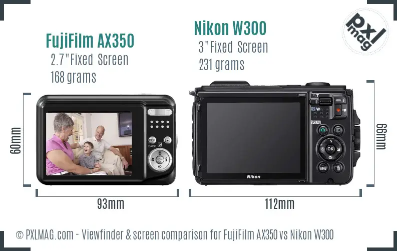 FujiFilm AX350 vs Nikon W300 Screen and Viewfinder comparison