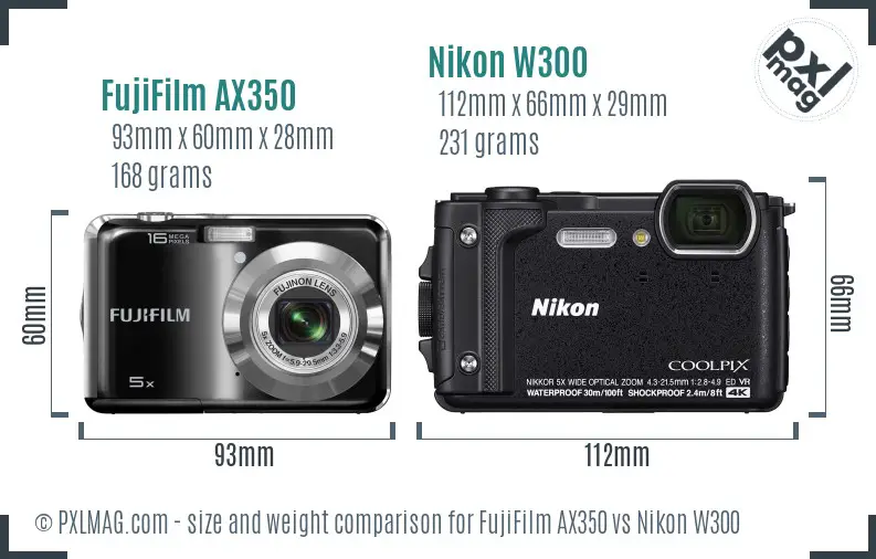 FujiFilm AX350 vs Nikon W300 size comparison