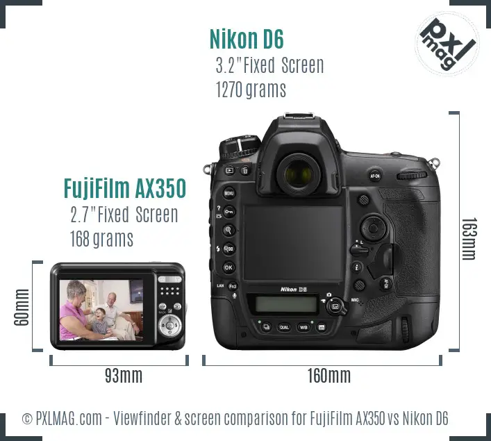FujiFilm AX350 vs Nikon D6 Screen and Viewfinder comparison