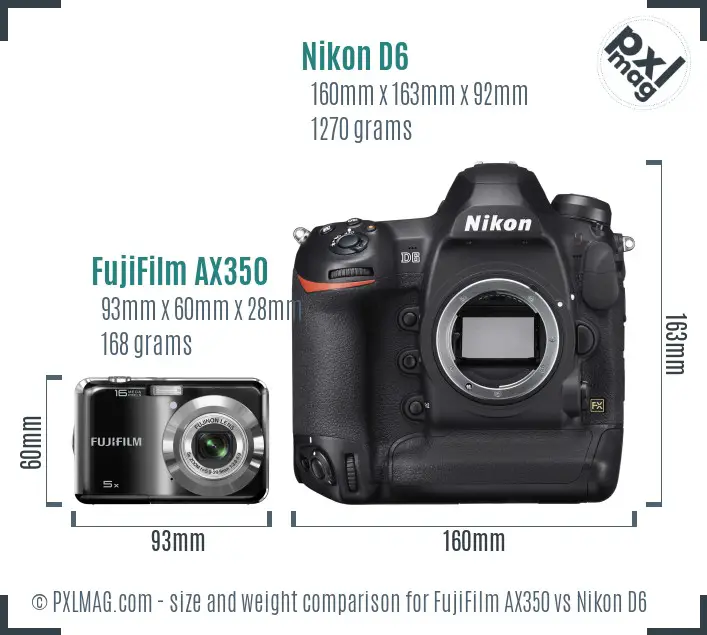 FujiFilm AX350 vs Nikon D6 size comparison