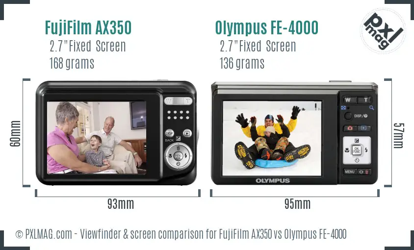 FujiFilm AX350 vs Olympus FE-4000 Screen and Viewfinder comparison