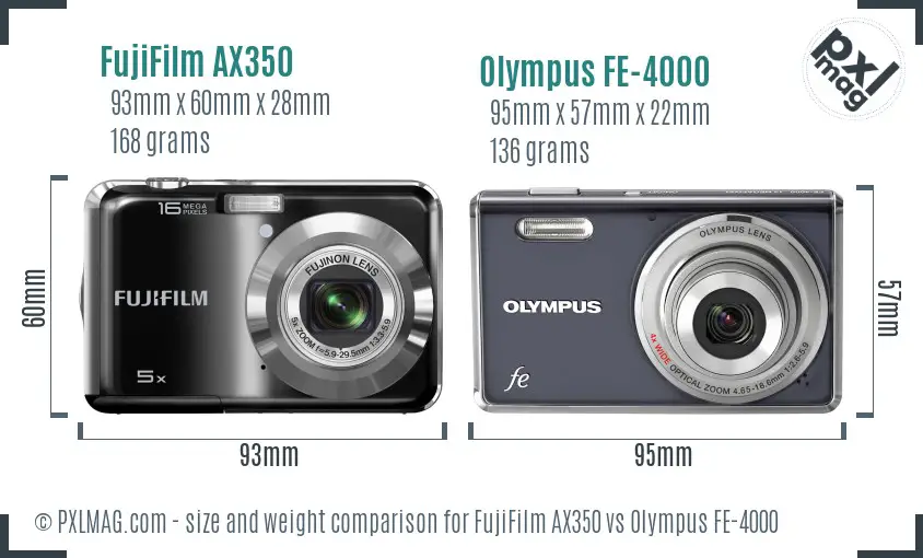 FujiFilm AX350 vs Olympus FE-4000 size comparison