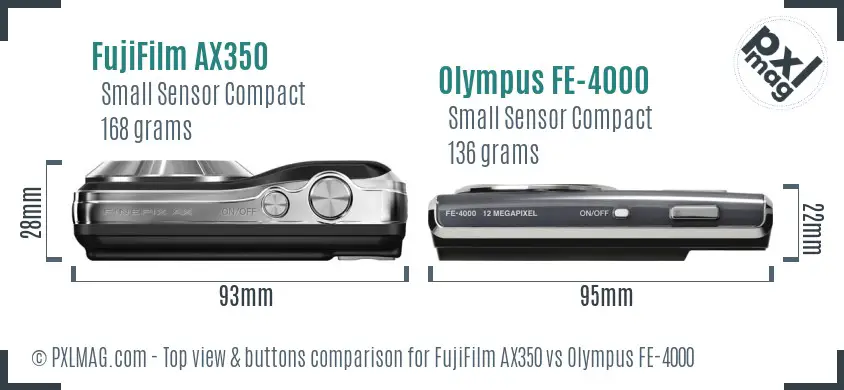 FujiFilm AX350 vs Olympus FE-4000 top view buttons comparison