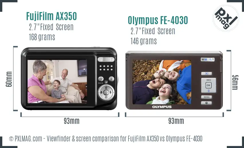 FujiFilm AX350 vs Olympus FE-4030 Screen and Viewfinder comparison
