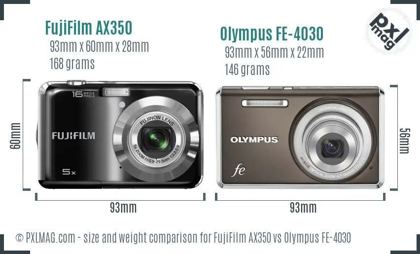 FujiFilm AX350 vs Olympus FE-4030 size comparison