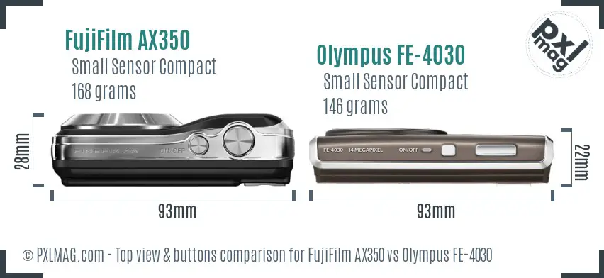 FujiFilm AX350 vs Olympus FE-4030 top view buttons comparison