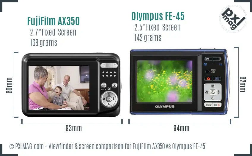 FujiFilm AX350 vs Olympus FE-45 Screen and Viewfinder comparison FujiFilm AX350 vs Olympus FE-45 Screen and Viewfinder comparison