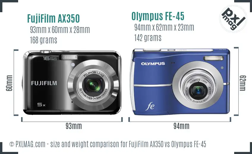 FujiFilm AX350 vs Olympus FE-45 size comparison FujiFilm AX350 vs Olympus FE-45 size comparison