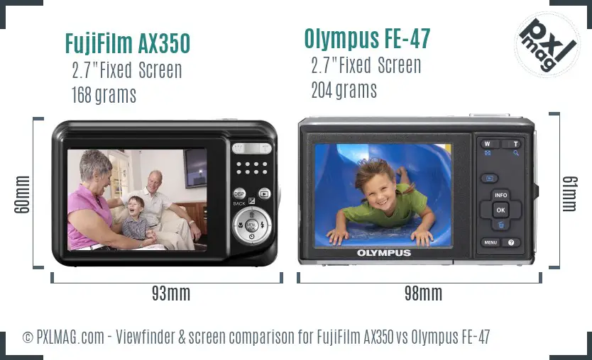 FujiFilm AX350 vs Olympus FE-47 Screen and Viewfinder comparison FujiFilm AX350 vs Olympus FE-47 Screen and Viewfinder comparison