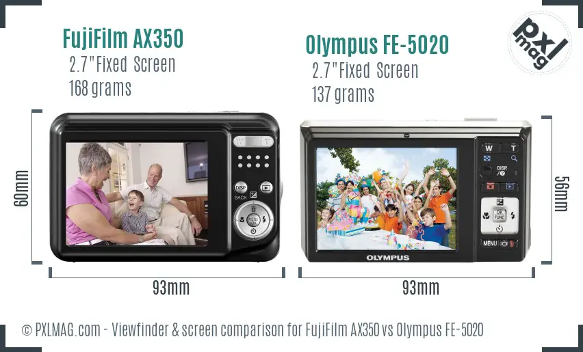 FujiFilm AX350 vs Olympus FE-5020 Screen and Viewfinder comparison