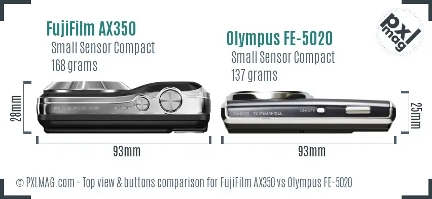 FujiFilm AX350 vs Olympus FE-5020 top view buttons comparison