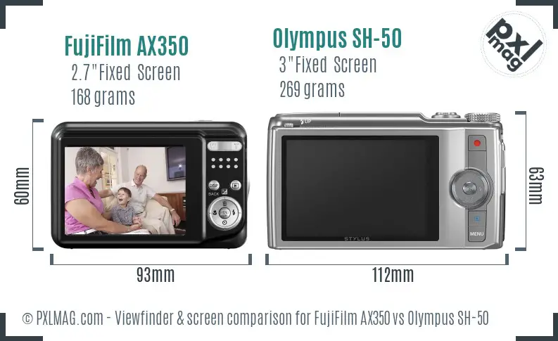 FujiFilm AX350 vs Olympus SH-50 Screen and Viewfinder comparison