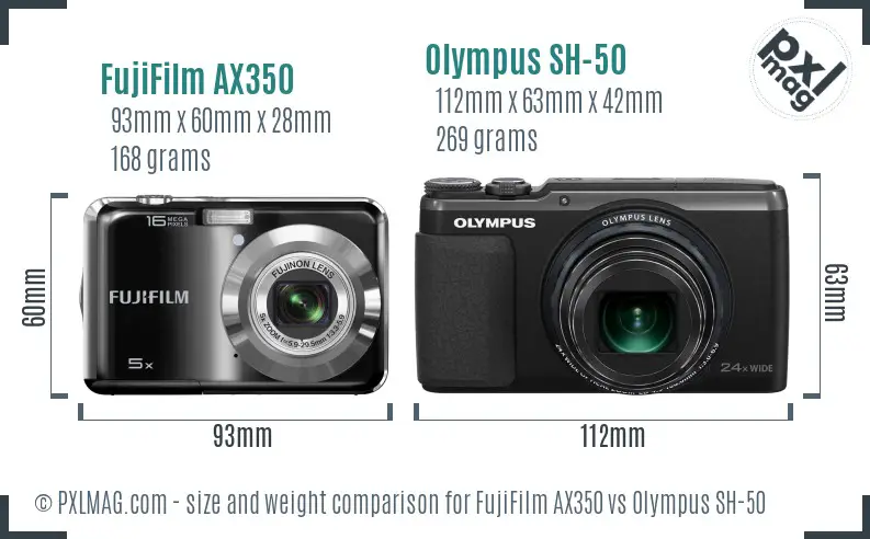 FujiFilm AX350 vs Olympus SH-50 size comparison
