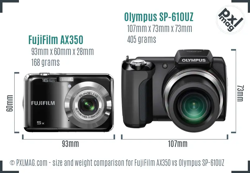 FujiFilm AX350 vs Olympus SP-610UZ size comparison
