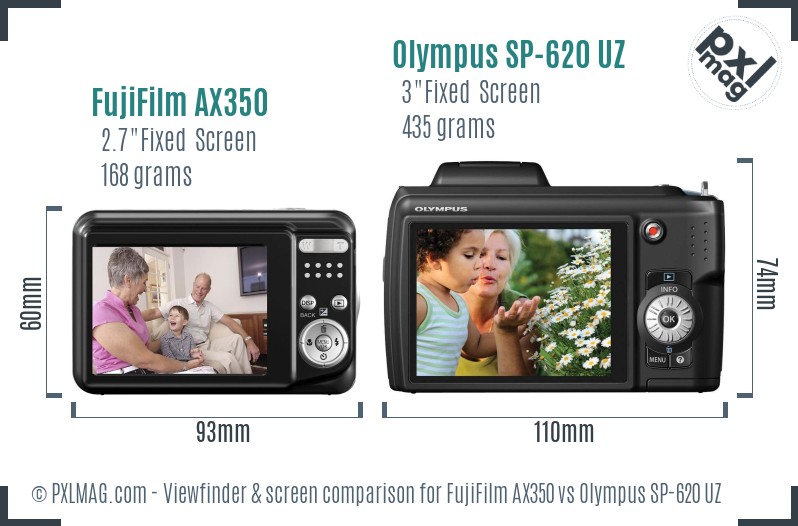 FujiFilm AX350 vs Olympus SP-620 UZ Screen and Viewfinder comparison