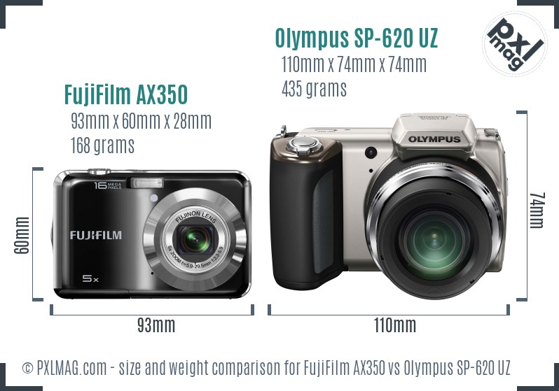 FujiFilm AX350 vs Olympus SP-620 UZ size comparison FujiFilm AX350 vs Olympus SP-620 UZ size comparison