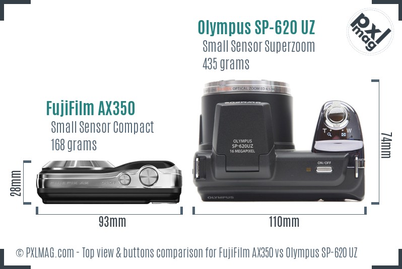 FujiFilm AX350 vs Olympus SP-620 UZ top view buttons comparison