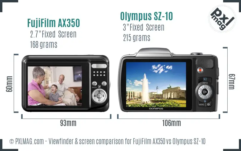 FujiFilm AX350 vs Olympus SZ-10 Screen and Viewfinder comparison