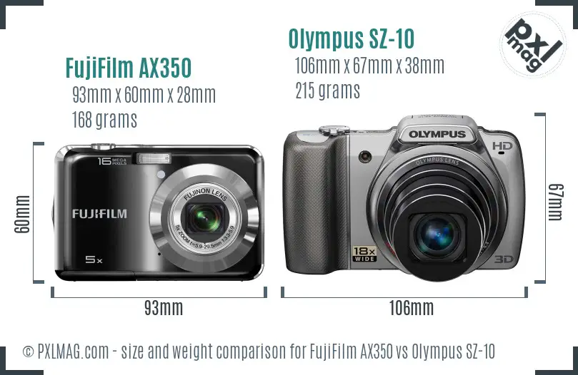 FujiFilm AX350 vs Olympus SZ-10 size comparison