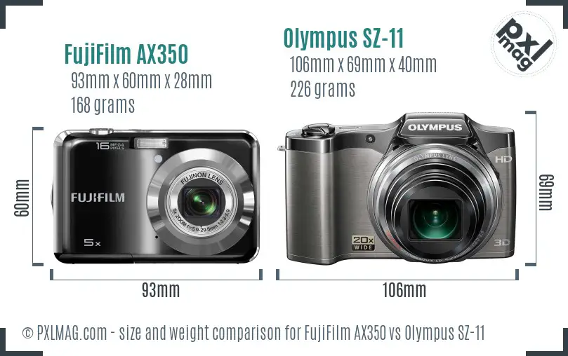 FujiFilm AX350 vs Olympus SZ-11 size comparison