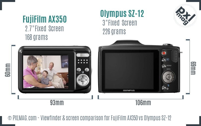 FujiFilm AX350 vs Olympus SZ-12 Screen and Viewfinder comparison