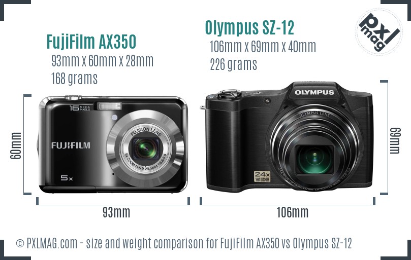 FujiFilm AX350 vs Olympus SZ-12 size comparison FujiFilm AX350 vs Olympus SZ-12 size comparison