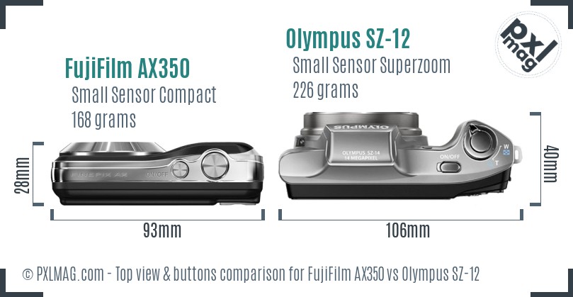 FujiFilm AX350 vs Olympus SZ-12 top view buttons comparison